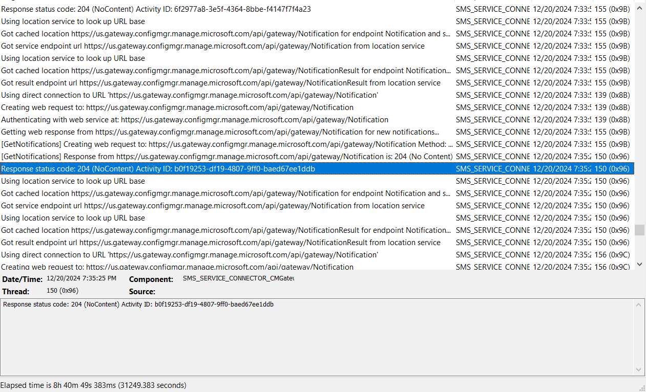 Log showing 204 NoContent