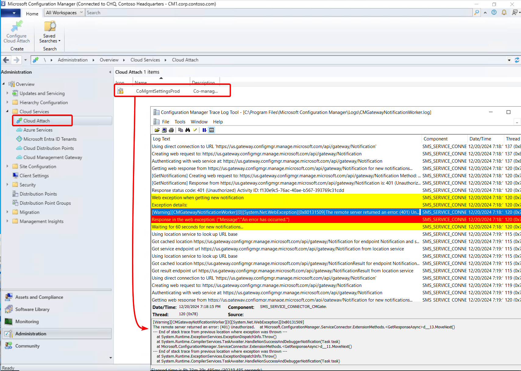 CMGatewayNotificationWorker 401 error